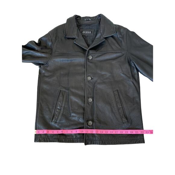 GUESS Matrix Vibes black leather coat mens medium jacket zip out lining - Picture 5 of 8